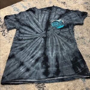 Santa Cruz Skateboards Tye Dye Black and Gray Tee with Blue Graphic Size Small